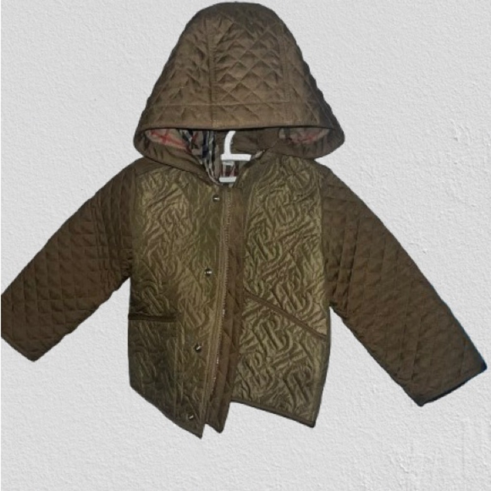 Burberry Tan Puffer Jacket with Quilted Design and Hood